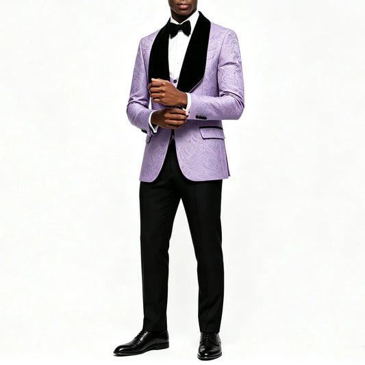 Men's Jacquard Tuxedo 3-Piece Suit Shawl Lapel Formal