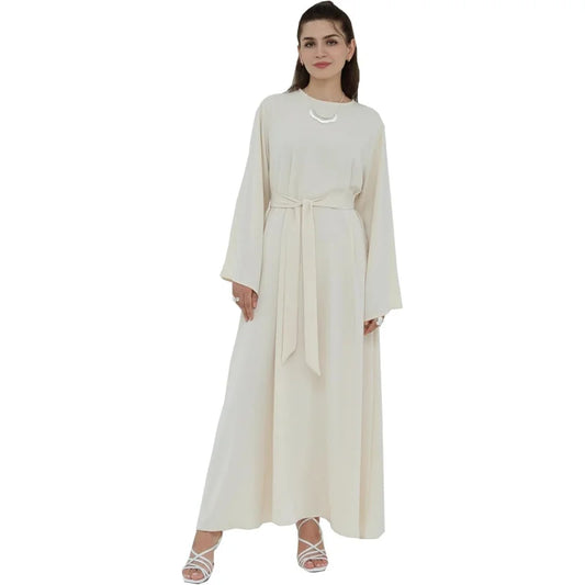 Women Long Abaya Dress With Belt Islamic Maxi Jilbab Robe