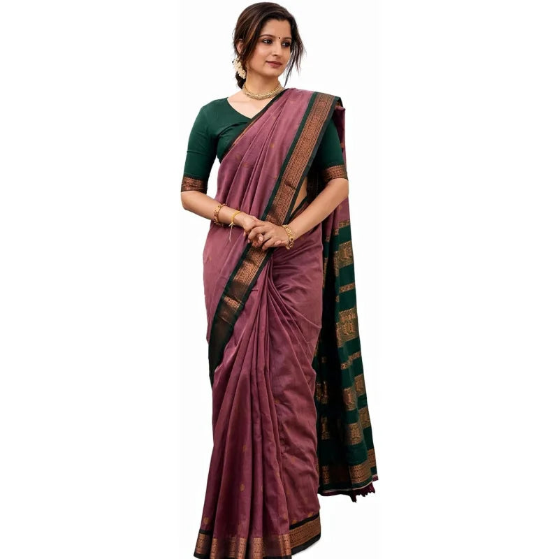 Indina Women Cotton Maheshwari Silk Saree With Blouse Piece