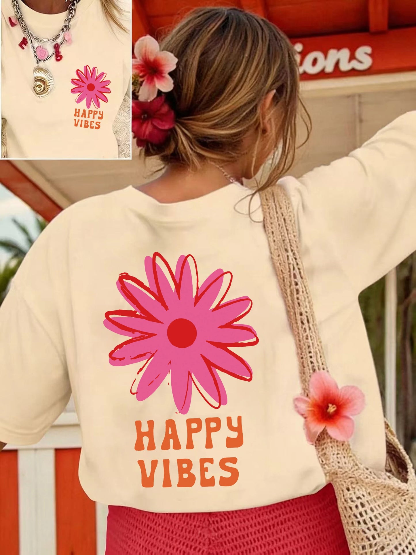 Happy Vibes Print Women's T Shirt Soft And Comfortable
