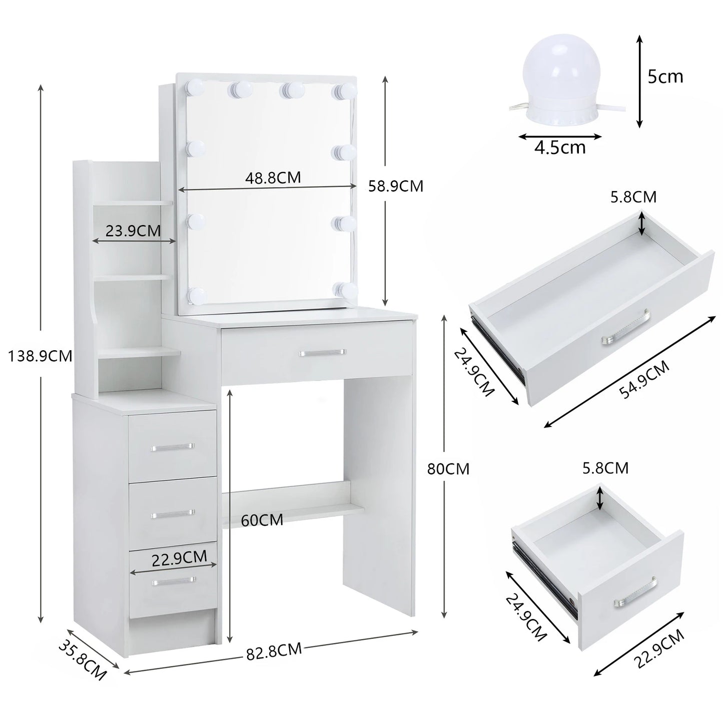 Yamissi LED Vanity Desk With Sliding Mirror 4 Drawer