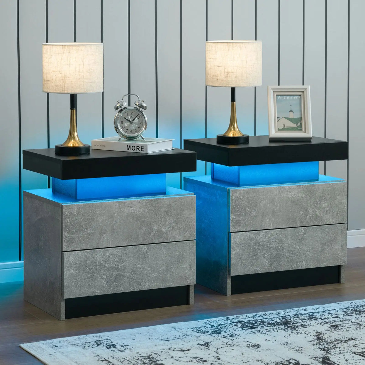 Cubehom LED Nightstand Set with Two Drawers for Bedroom Furniture