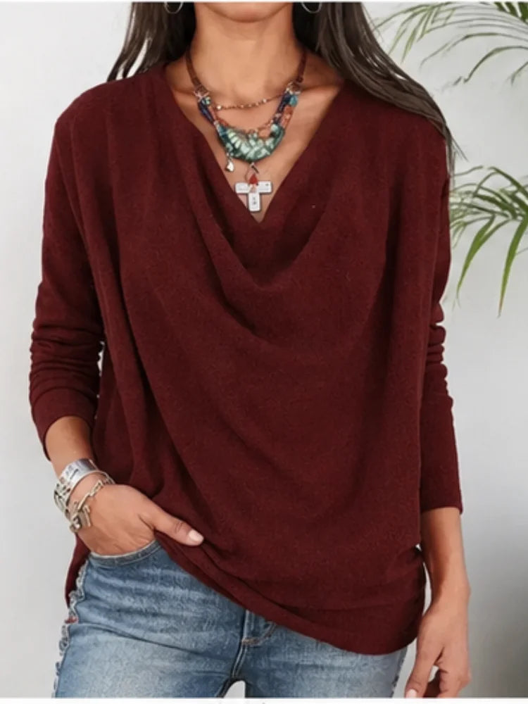 Women's Knitted V-Neck Top Loose Fit Casual
