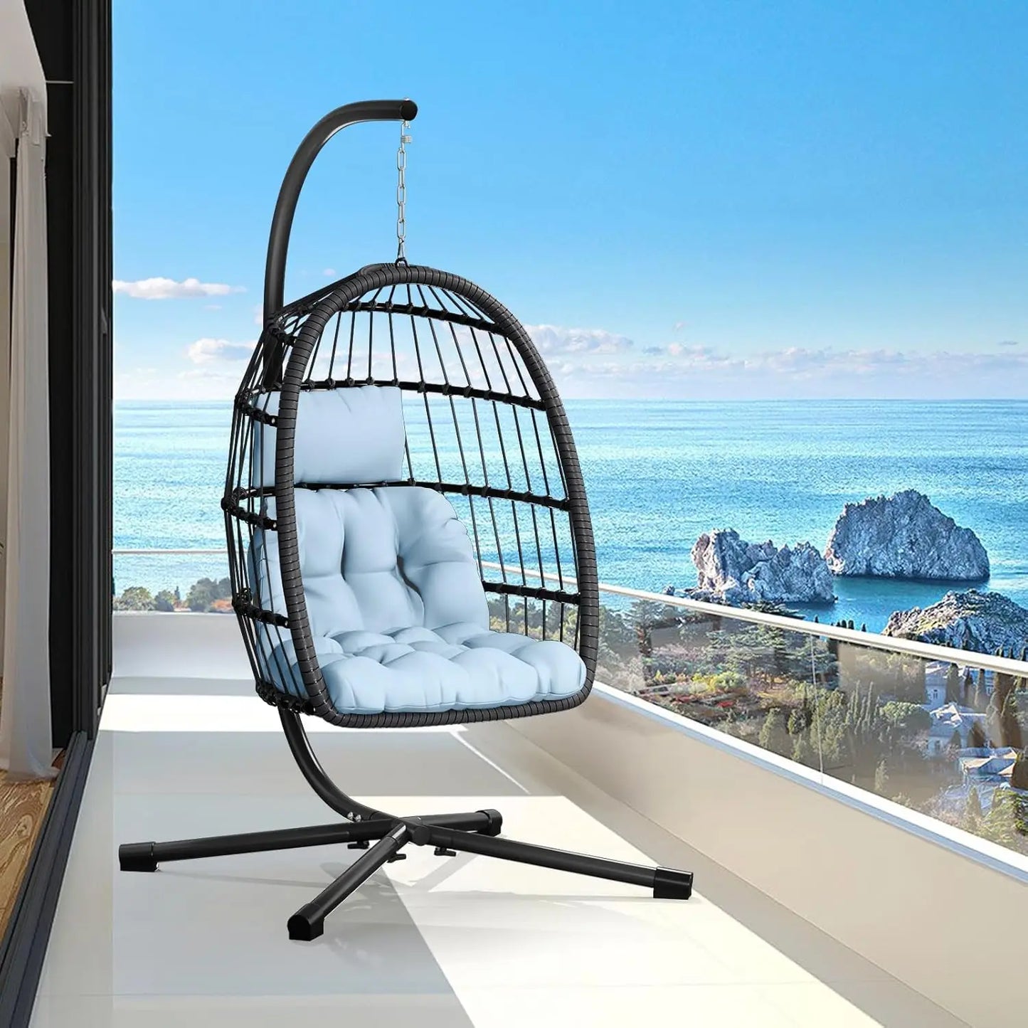 Egg Chair With Stand Outdoor Rattan Wicker Hammock Chair