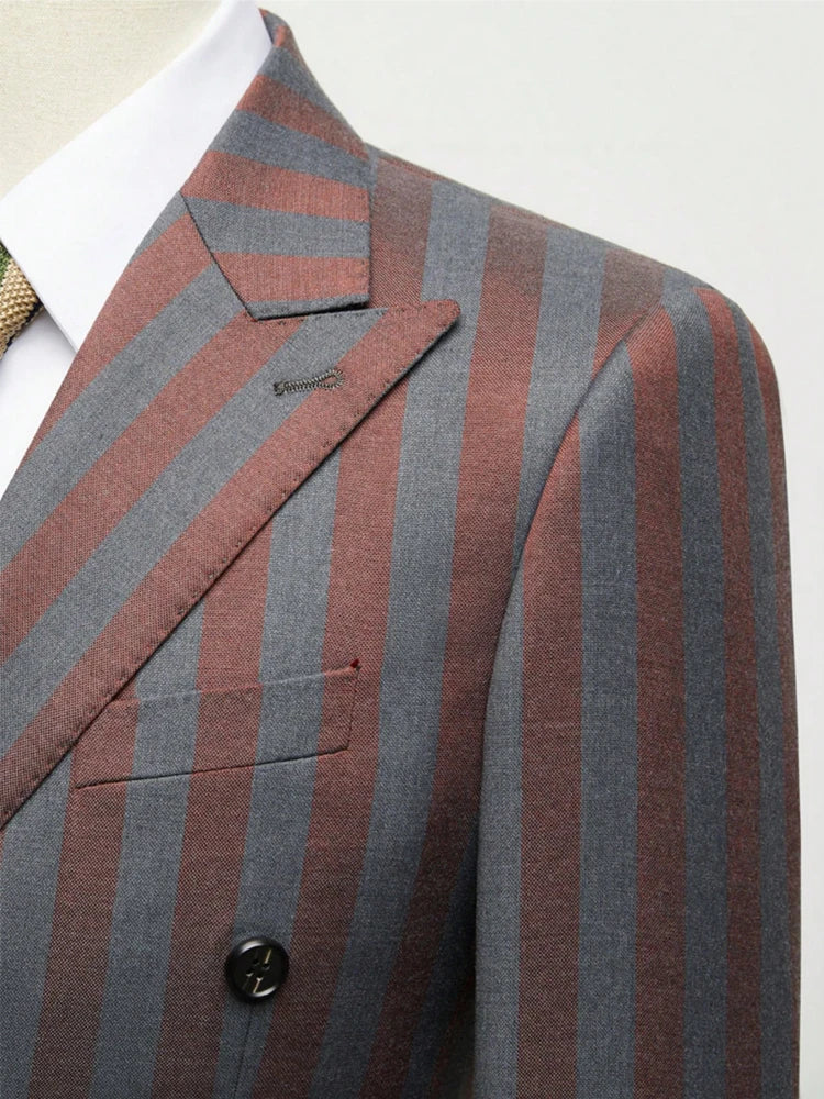 Men's Jacquard 2 Piece Suit Set Double Breasted Jacket Pants