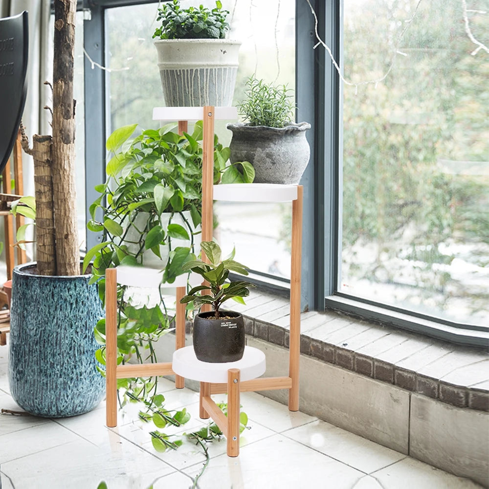 Wisfor Four Tier Bamboo Plant Stand Shelf Indoor Outdoor Display