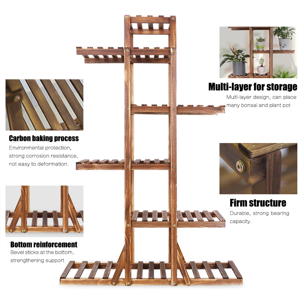 Wisfor Natural Pine Wood Flower Planter Stand Display Rack