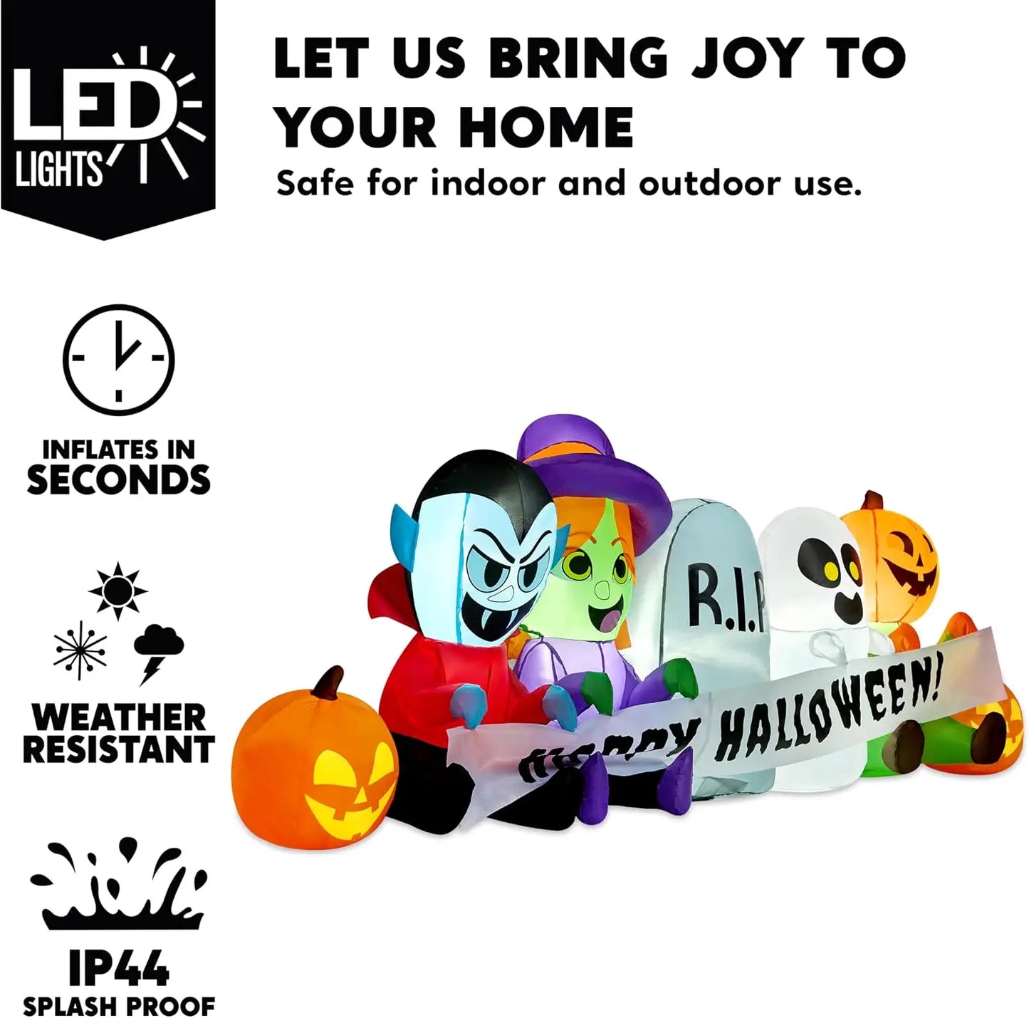 Joyfy Halloween Inflatable Tombstone Ghost Vampire Witch LEDs Decor