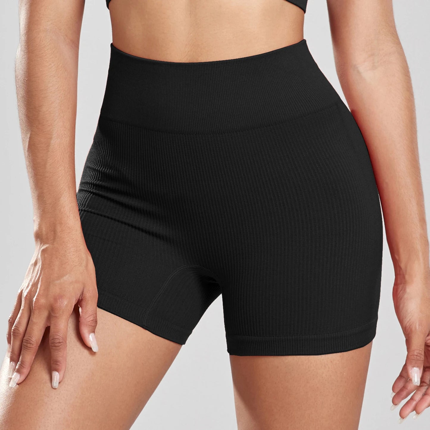 CHRLEISURE Seamless Ribbed Yoga Shorts High Waist Women Sportswear