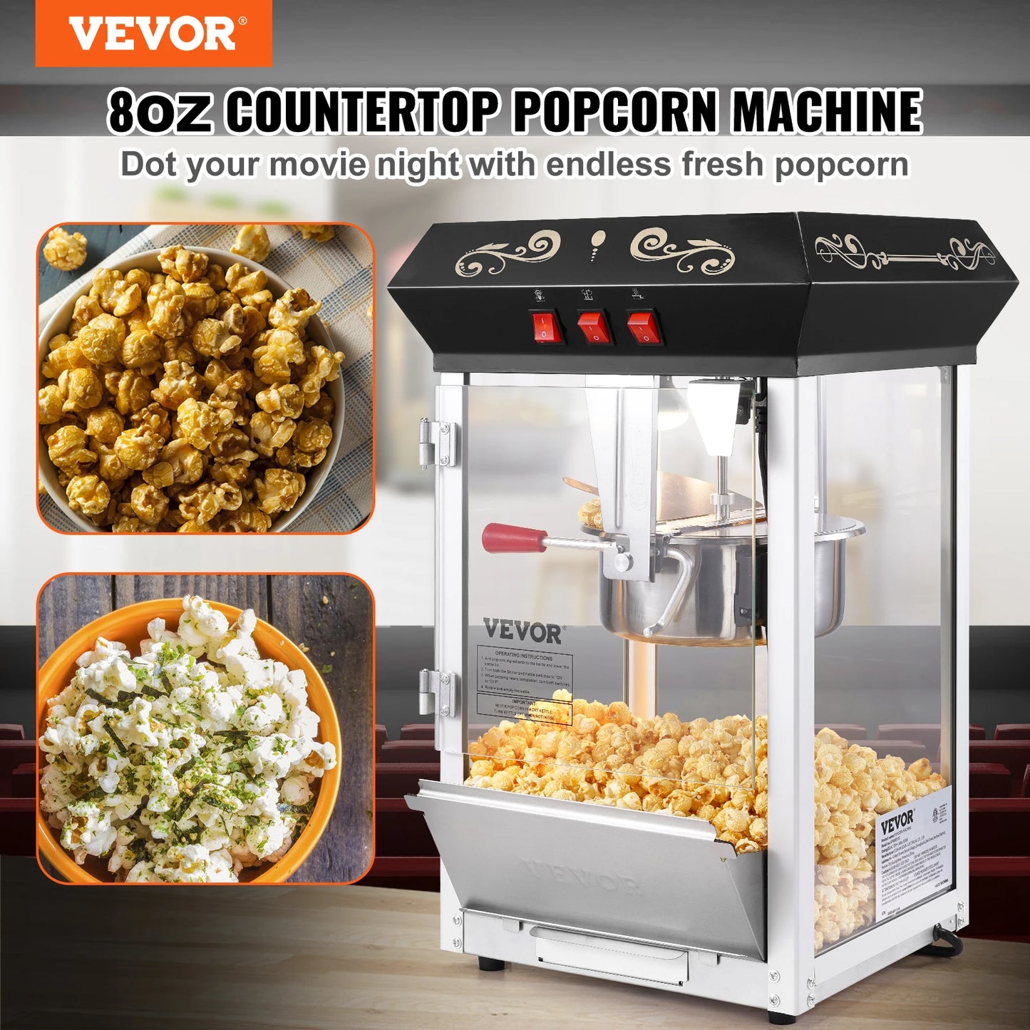 Succebuy 8 Oz Commercial Countertop Movie Theater Popcorn Maker