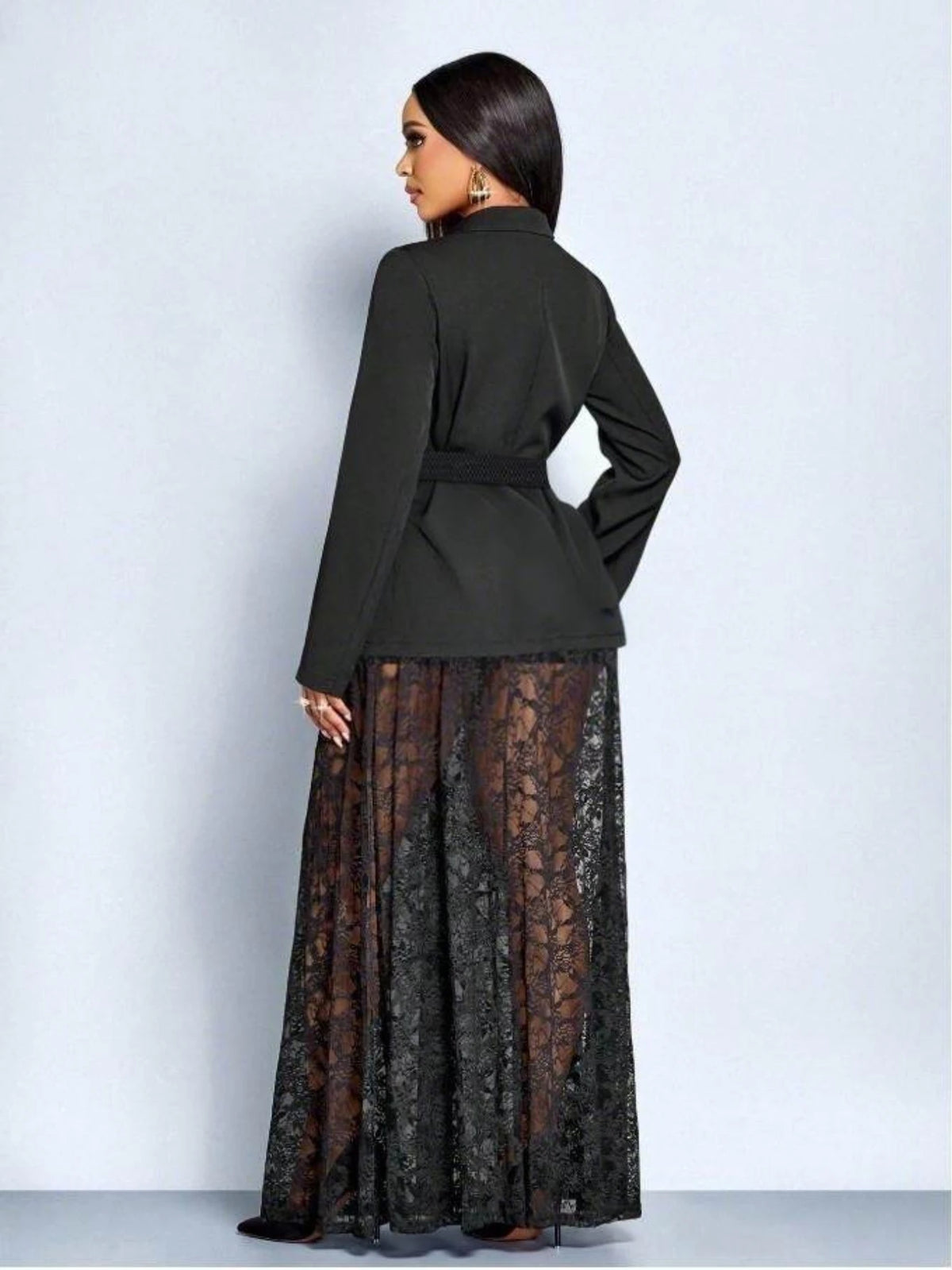 Women's Lapel Long Sleeve Blazer And Maxi Skirt Suit Set