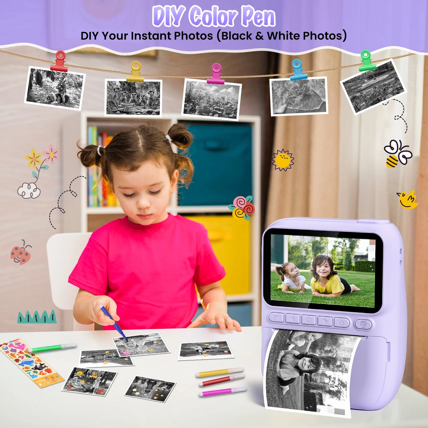 DIAMOOKY Kids Digital Camera LCD Instant Print 32MP HD