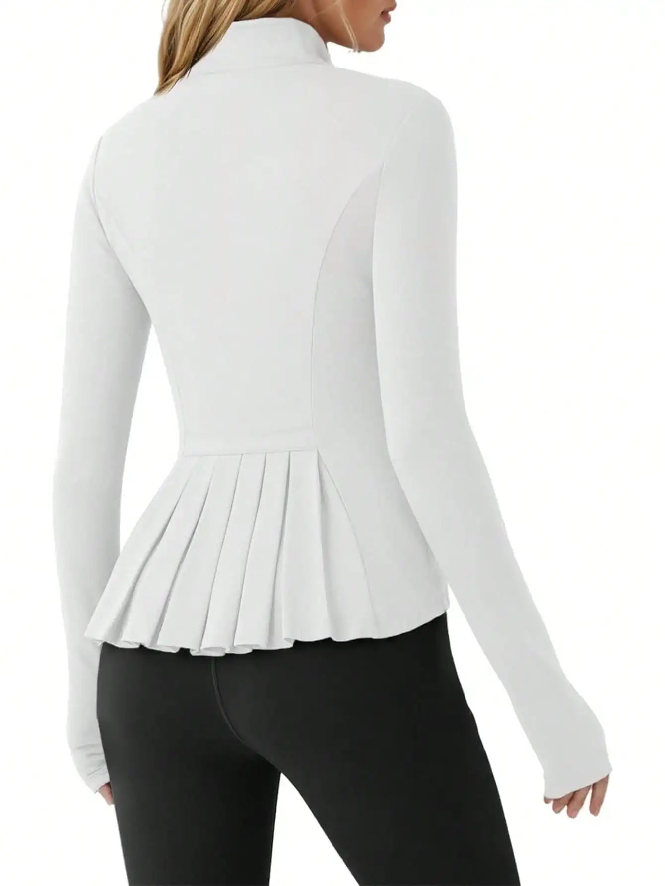 Fisoew Womens Pleated Athletic Jacket Zip Up With Stand Collar