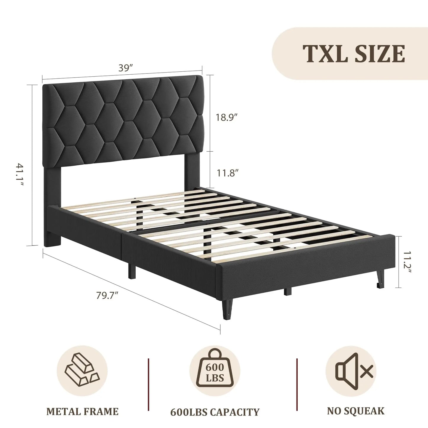 HiMISS Upholstered Bed Frame With Platform Headboard