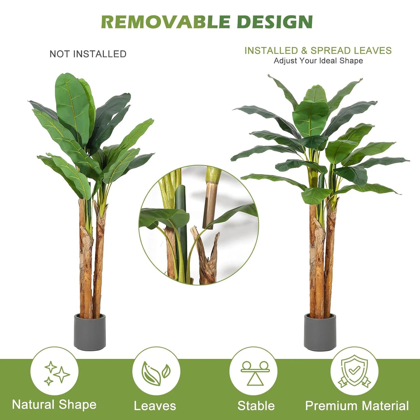 HiMiss Artificial Banana Tree Lifelike Faux Tropical Indoor Plant