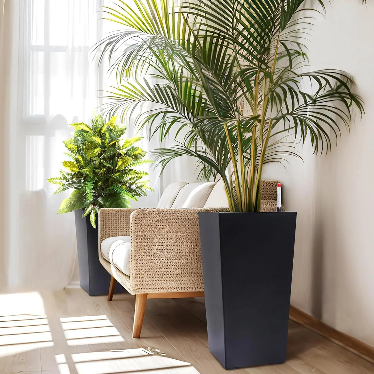 Tacleekii Modern Tall Planters With Drainage Water Monitor And Wheels