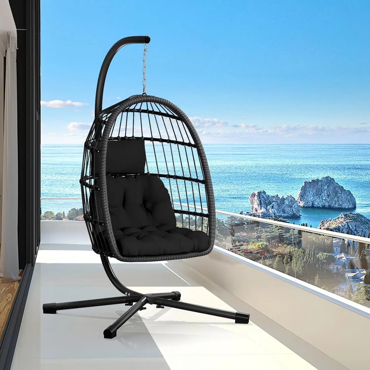 Egg Chair With Stand Outdoor Rattan Wicker Hammock Chair