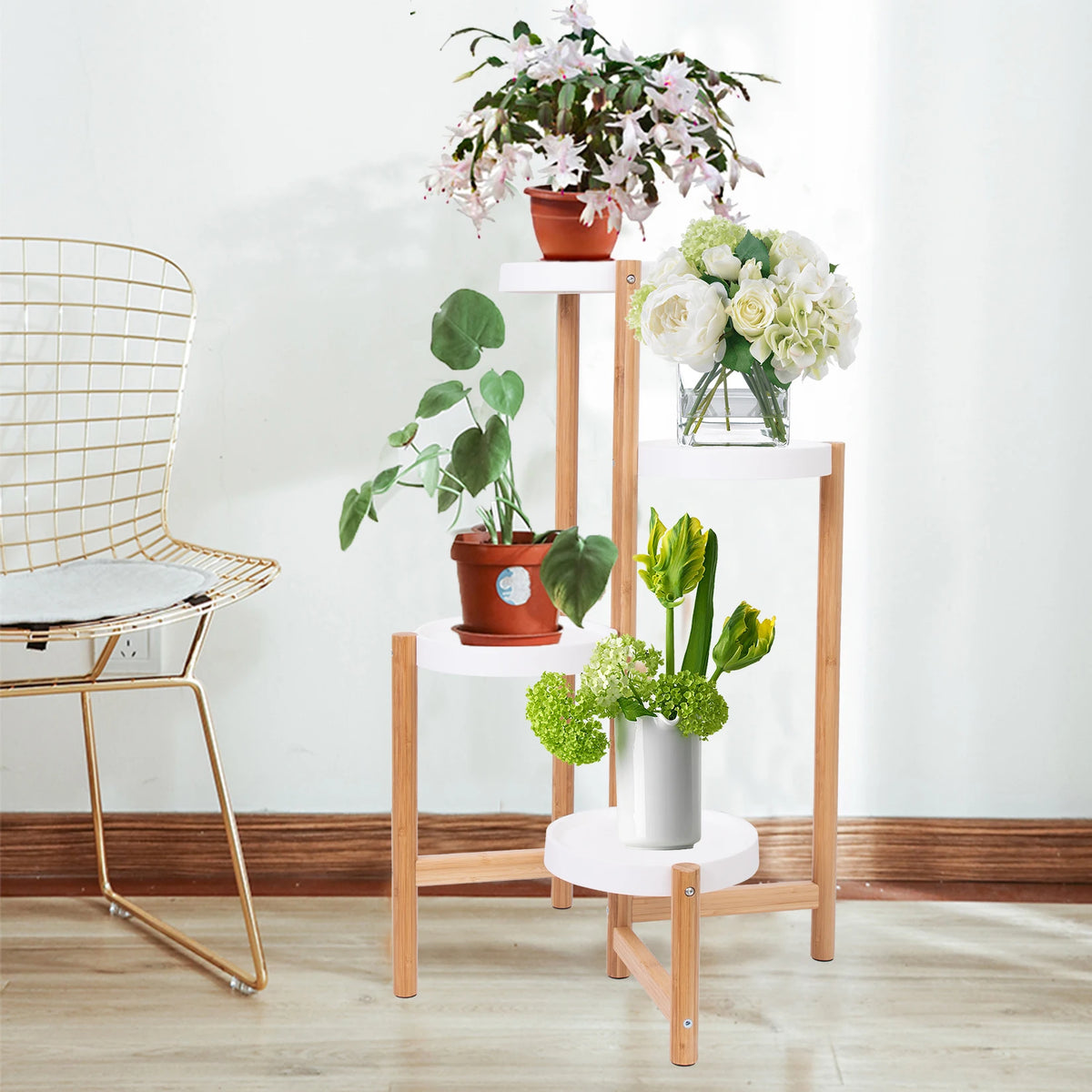 Wisfor Four Tier Bamboo Plant Stand Shelf Indoor Outdoor Display