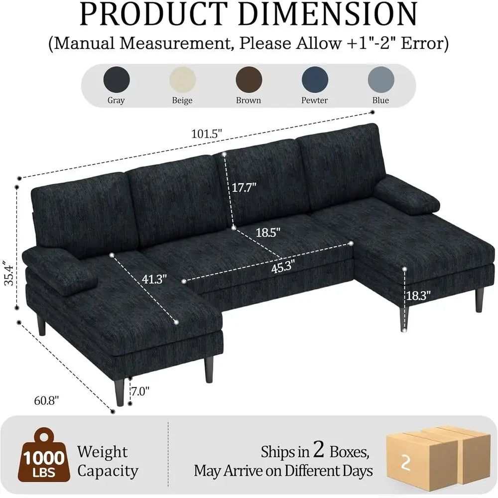 Modern Chenille Sectional Sofa With Double Chaise Lounge Design