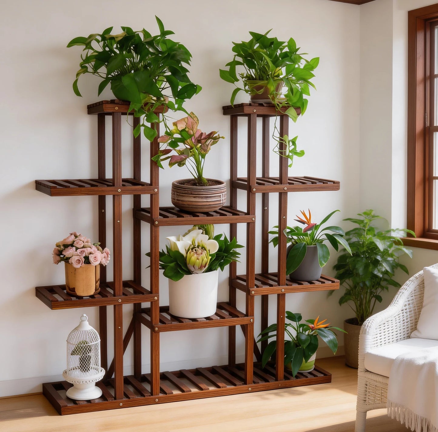 Wisfor Wood Multi Tier Plant Stand For Indoor Outdoor Decor