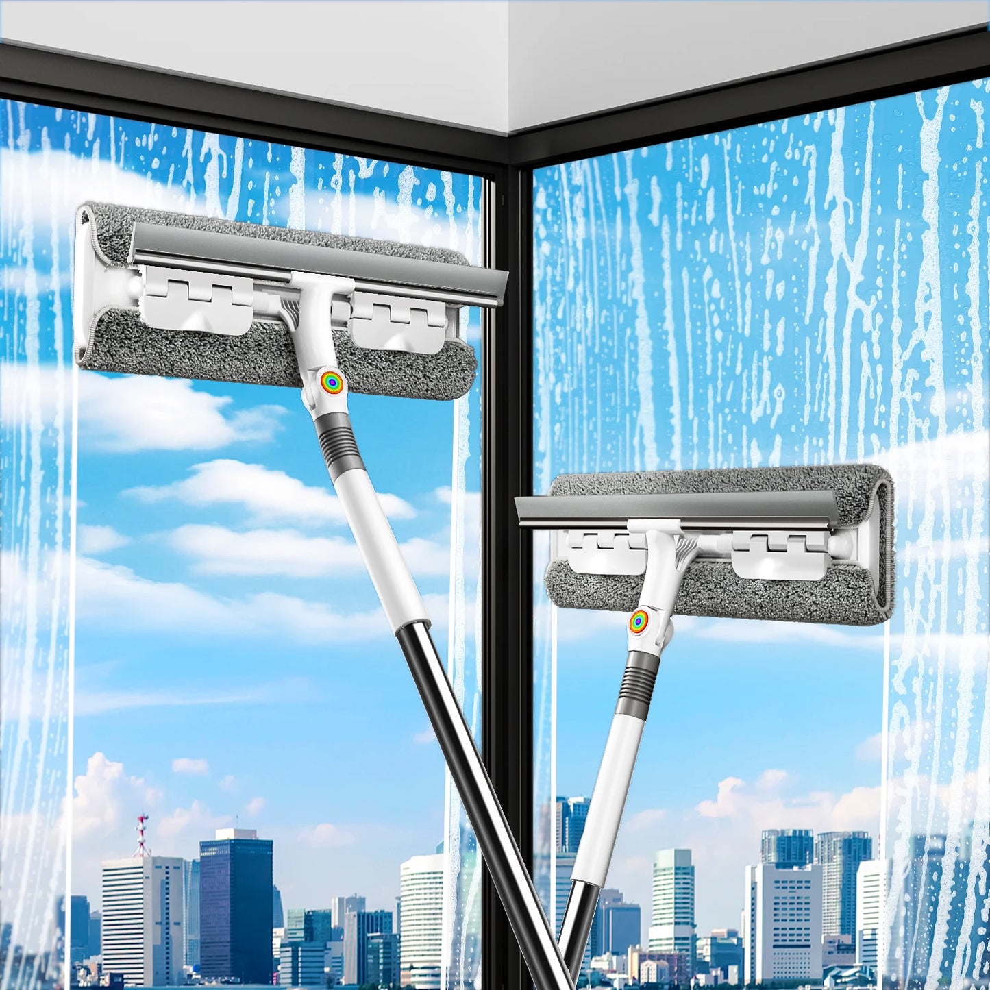 Joybos 2 In 1 Window Squeegee Rotating Head Extendable Pole