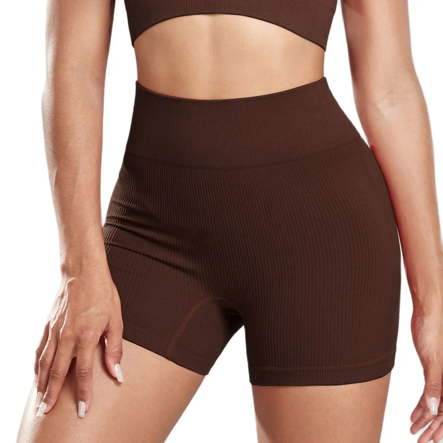 CHRLEISURE Seamless Ribbed Yoga Shorts High Waist Women Sportswear