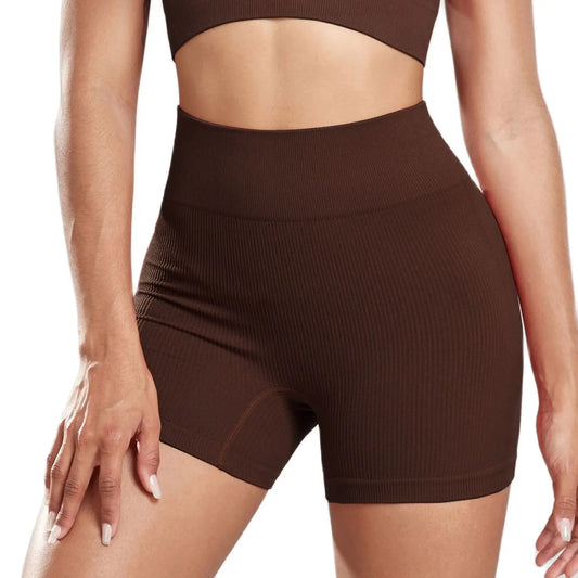 CHRLEISURE Seamless Ribbed Yoga Shorts High Waist Women Sportswear