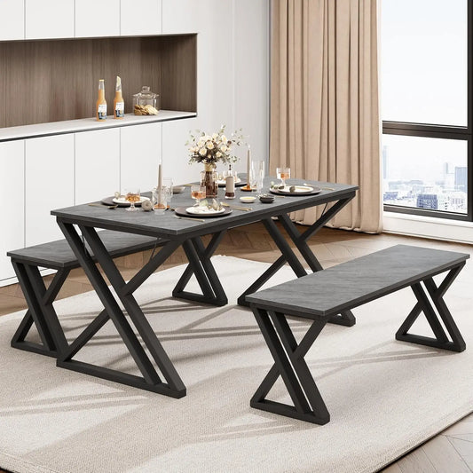 Twister.Ck Space Saving Metal Dining Table With Bench Set