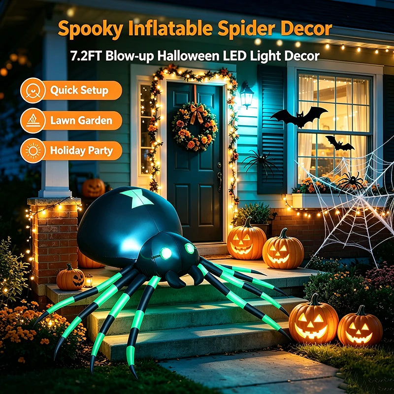 Giant LED Glowing Inflatable Spider Halloween Yard Decoration