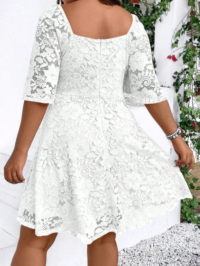 Women's Elegant Lace A-Line Dress With V-Neck And Crossover Waist