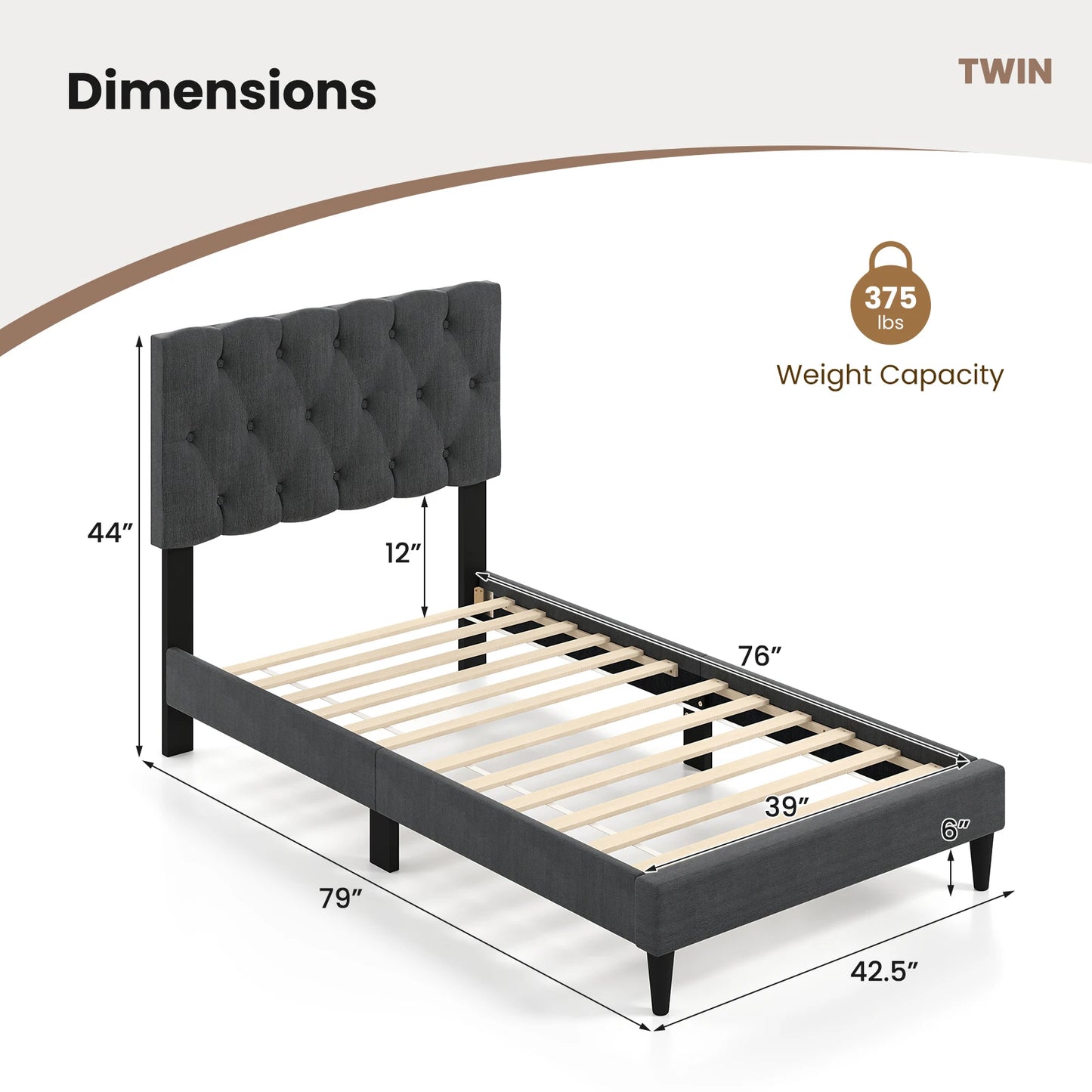 Homasis Button Tufted Headboard Bed Frame With Wooden Slats