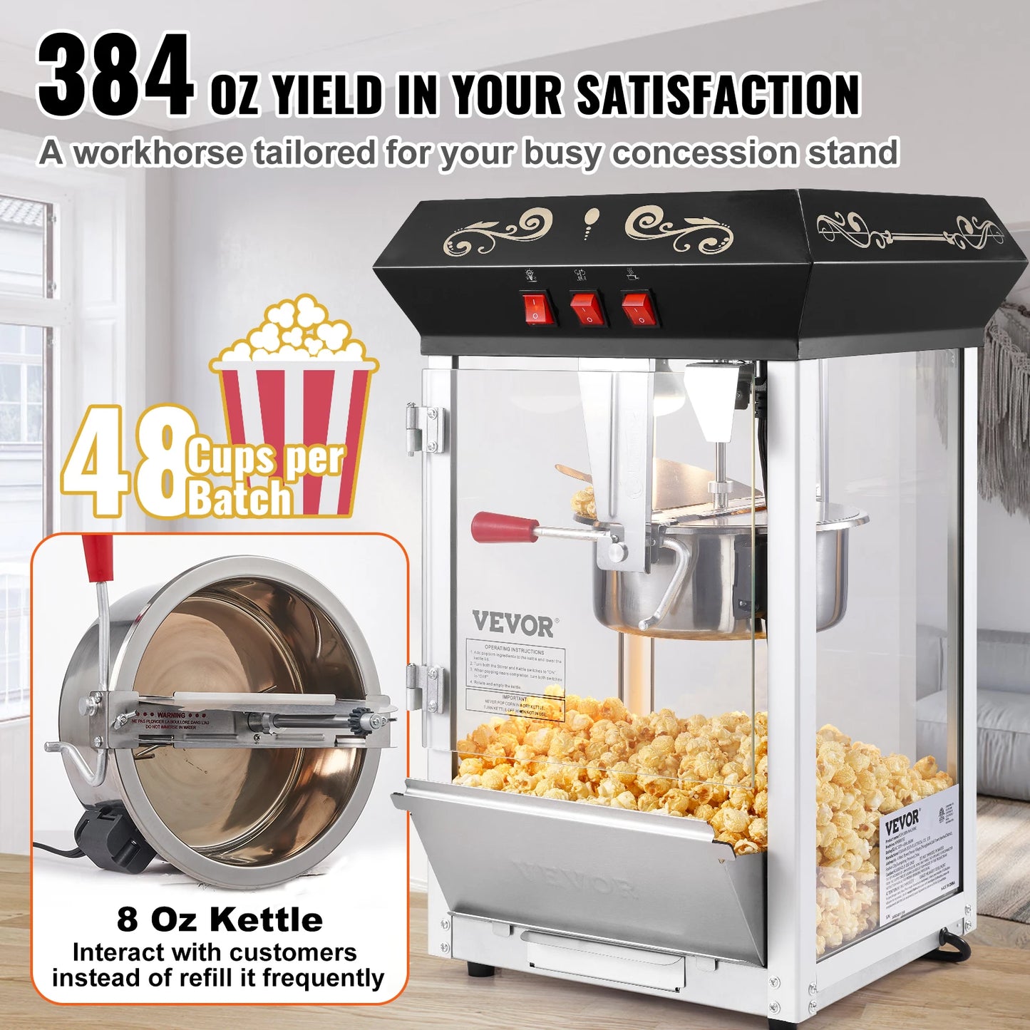 Succebuy 8 Oz Commercial Countertop Movie Theater Popcorn Maker