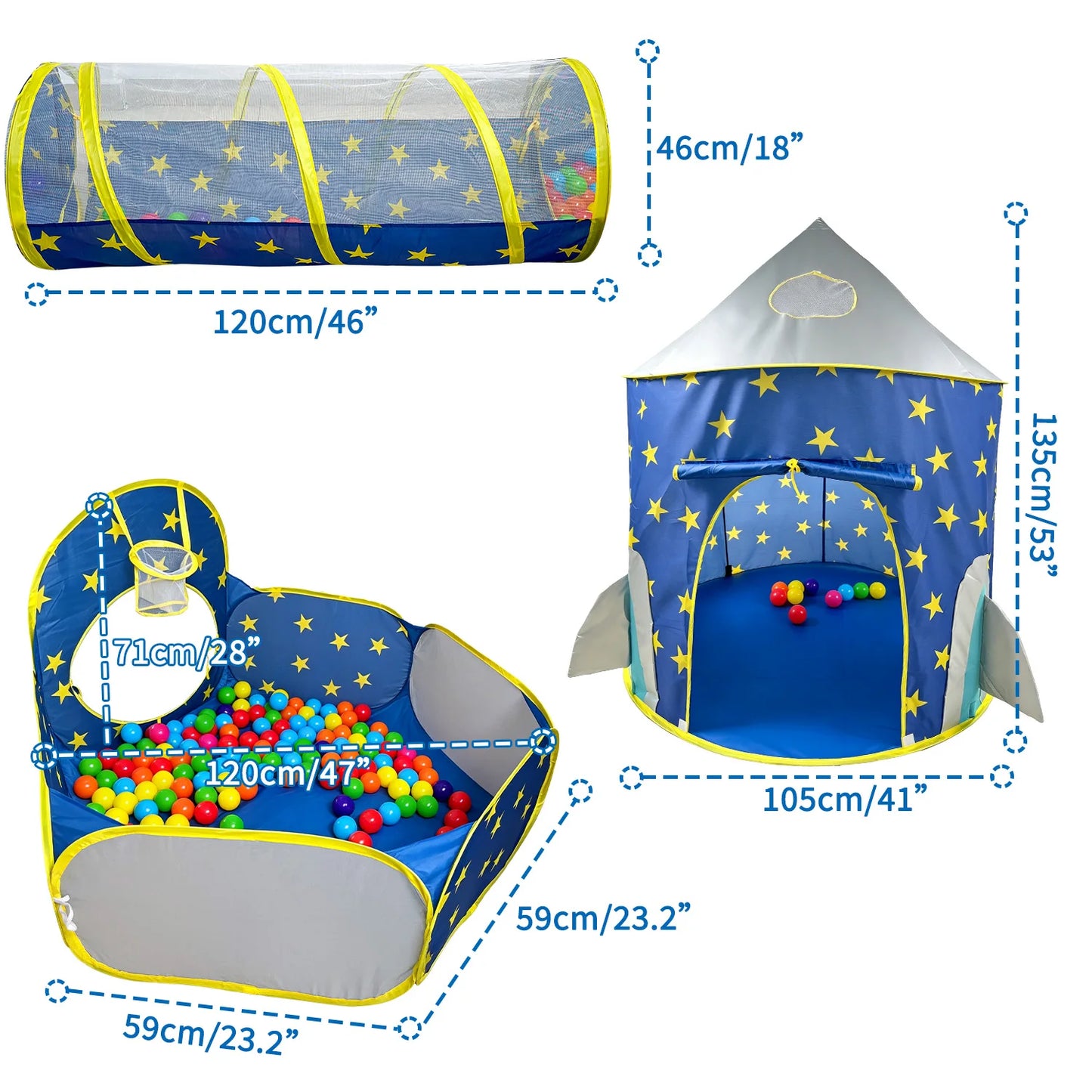 3In1 Pop Up Playtime Tent With Tunnel And Ball Pit