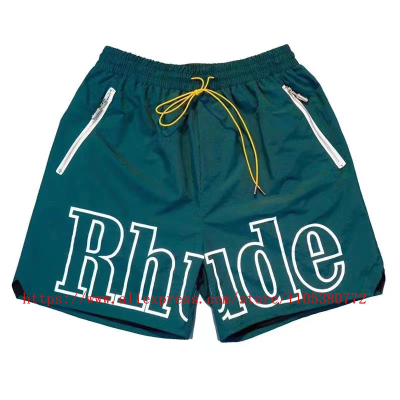 RHUDE Men's Casual Shorts Elastic Waist Drawstring Beach Shorts