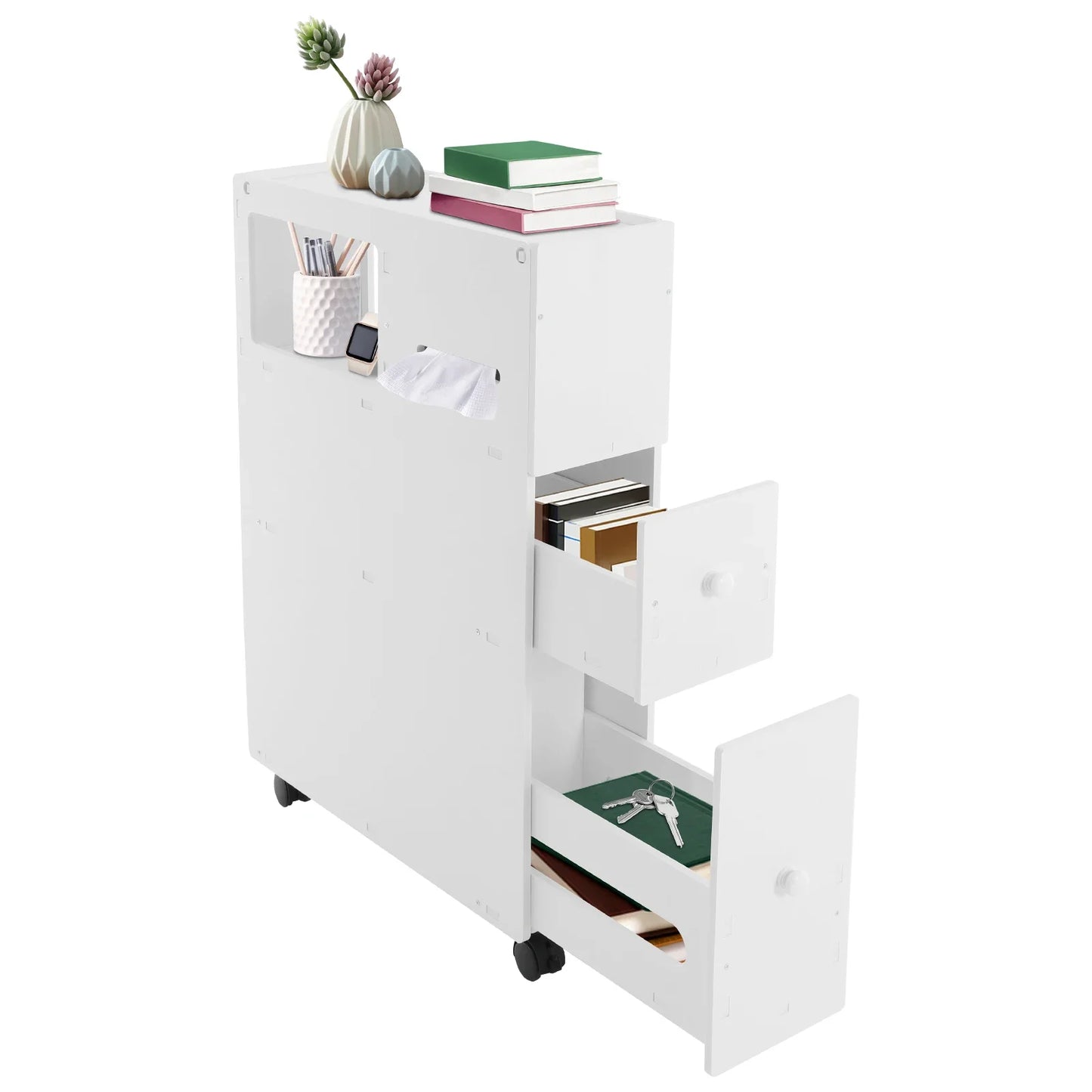 Bymaocar 3 Layer Narrow Cupboard With Drawers Freestanding Corner Organizer