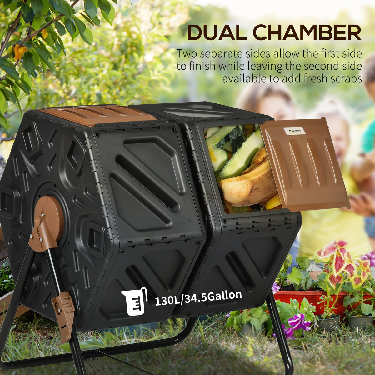 Outsunny Dual Chamber Compost Tumbler With Steel Support Base