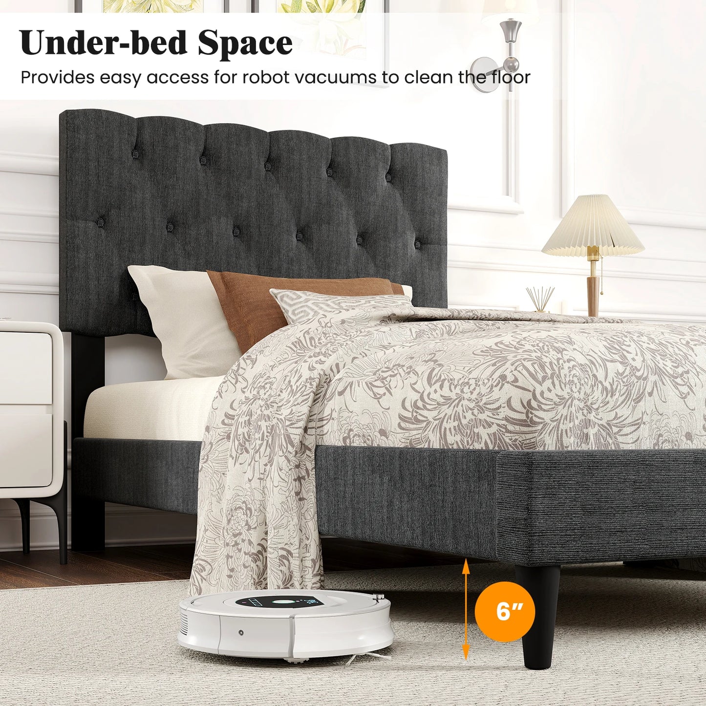 Homasis Button Tufted Headboard Bed Frame With Wooden Slats