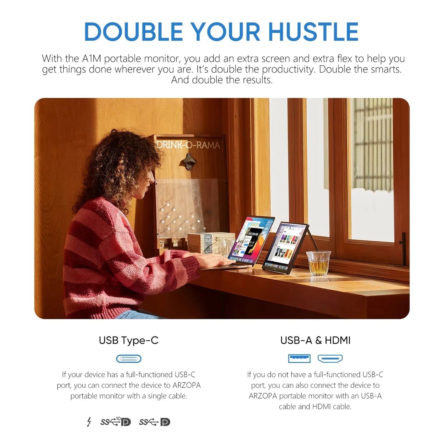 Arzopa Portable Monitor FHD 1080p USB C HDMI Second Screen