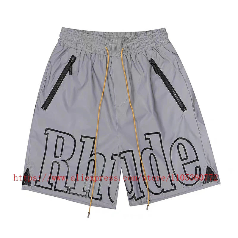 RHUDE Men's Casual Shorts Elastic Waist Drawstring Beach Shorts