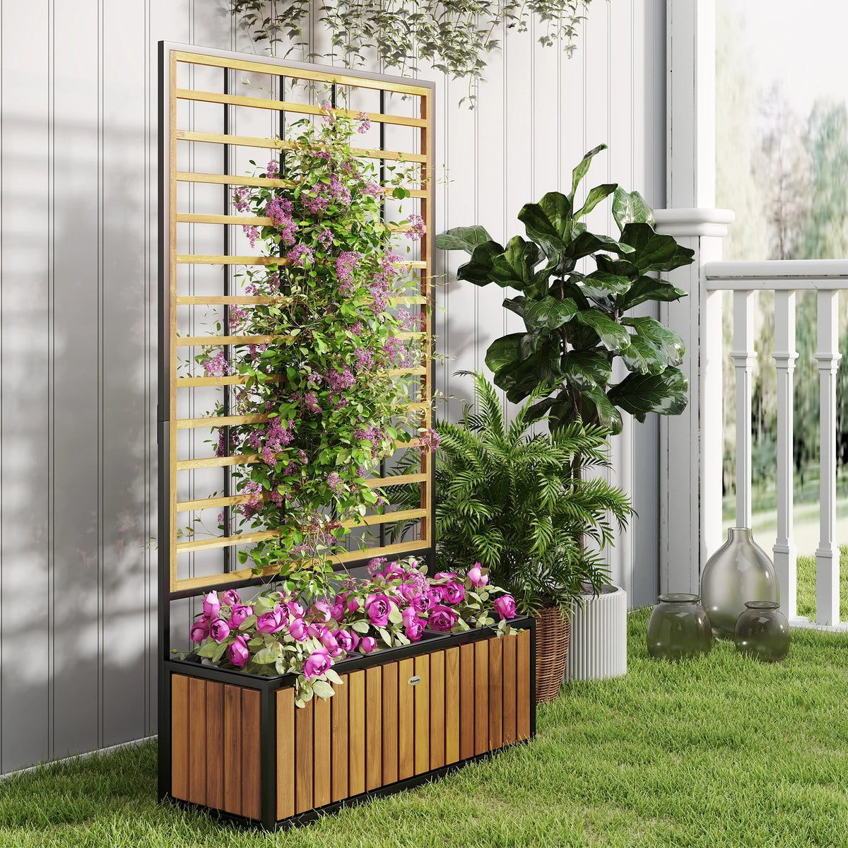 Outsunny Raised Garden Bed With Trellis And Removable Planters