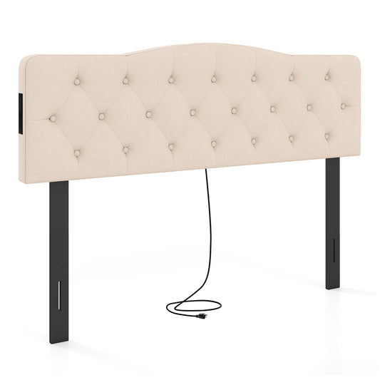HOMASIS Upholstered Headboard For Queen And Full Beds With Outlets