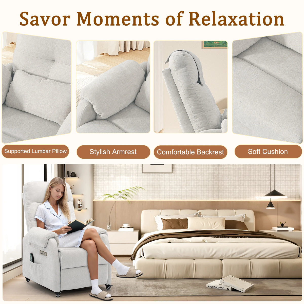 KORSER Power Recliner Chair With USB Ports And Wheels
