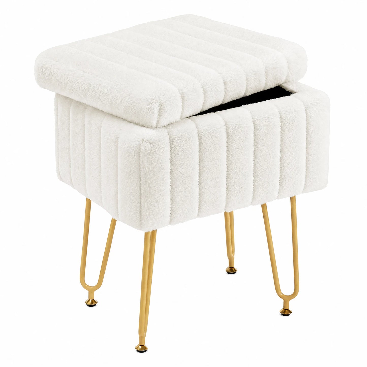 MCQ Faux Fur Storage Ottoman With Metal Legs and Seat