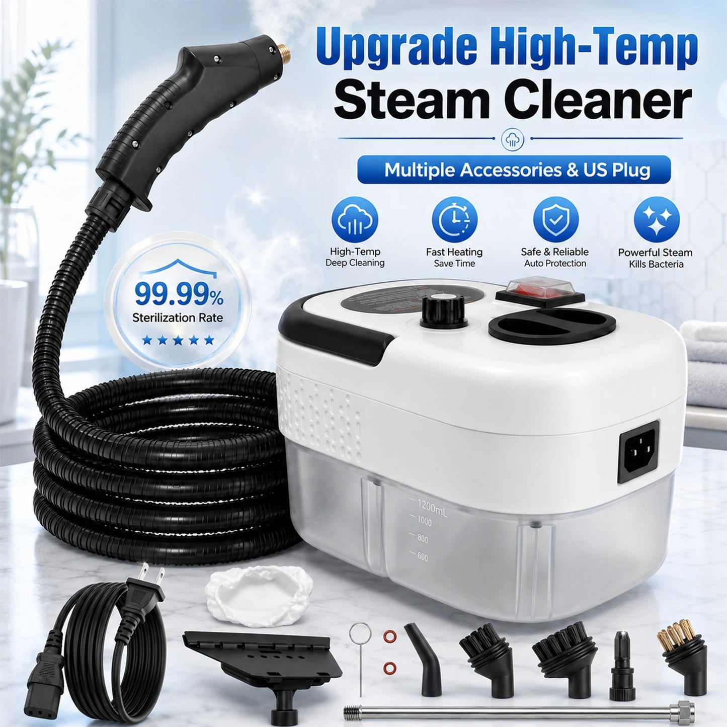 2500W Handheld Steam Cleaner 110V With Accessories US Plug