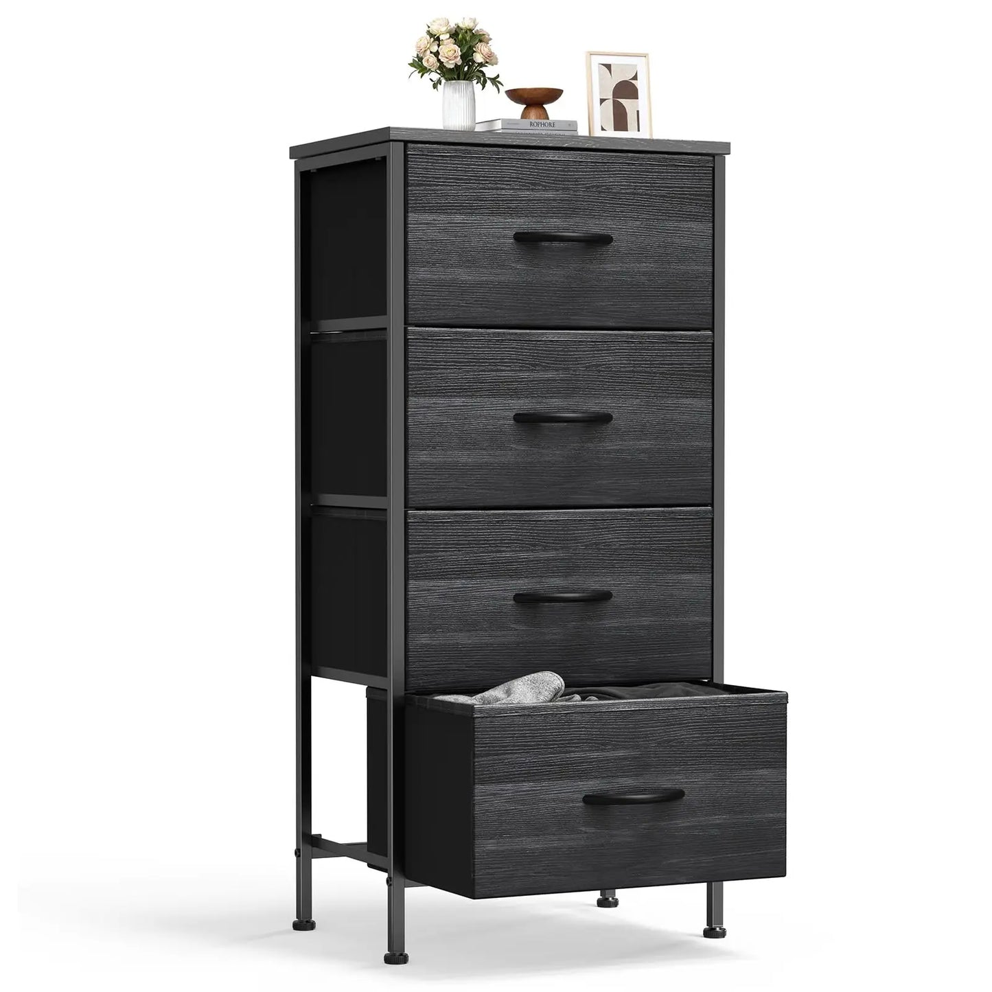 XIUWO Nightstand With Four Fabric Drawers Bedside Table
