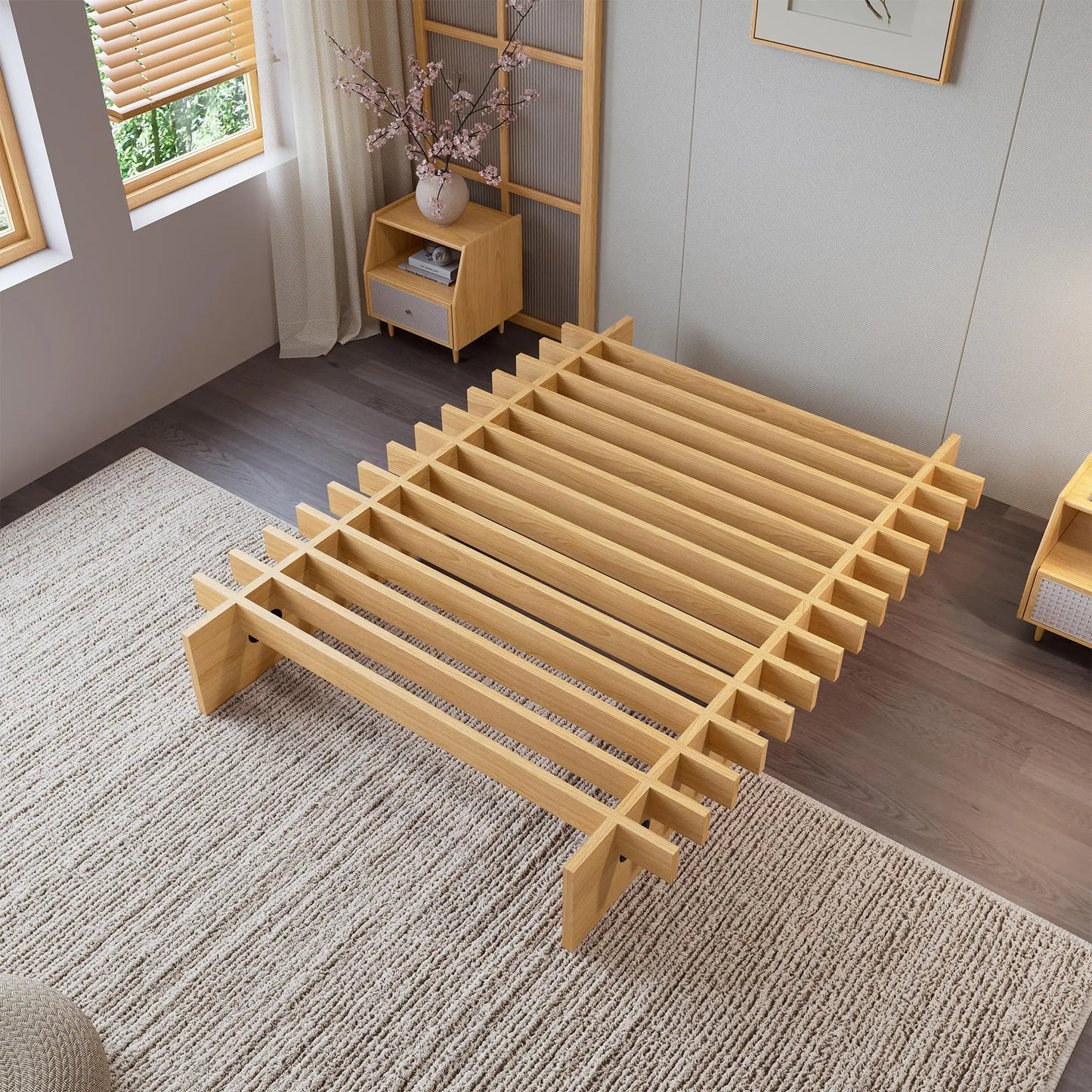 HiMISS Low Profile Wood Platform Bed Frame No Box Spring