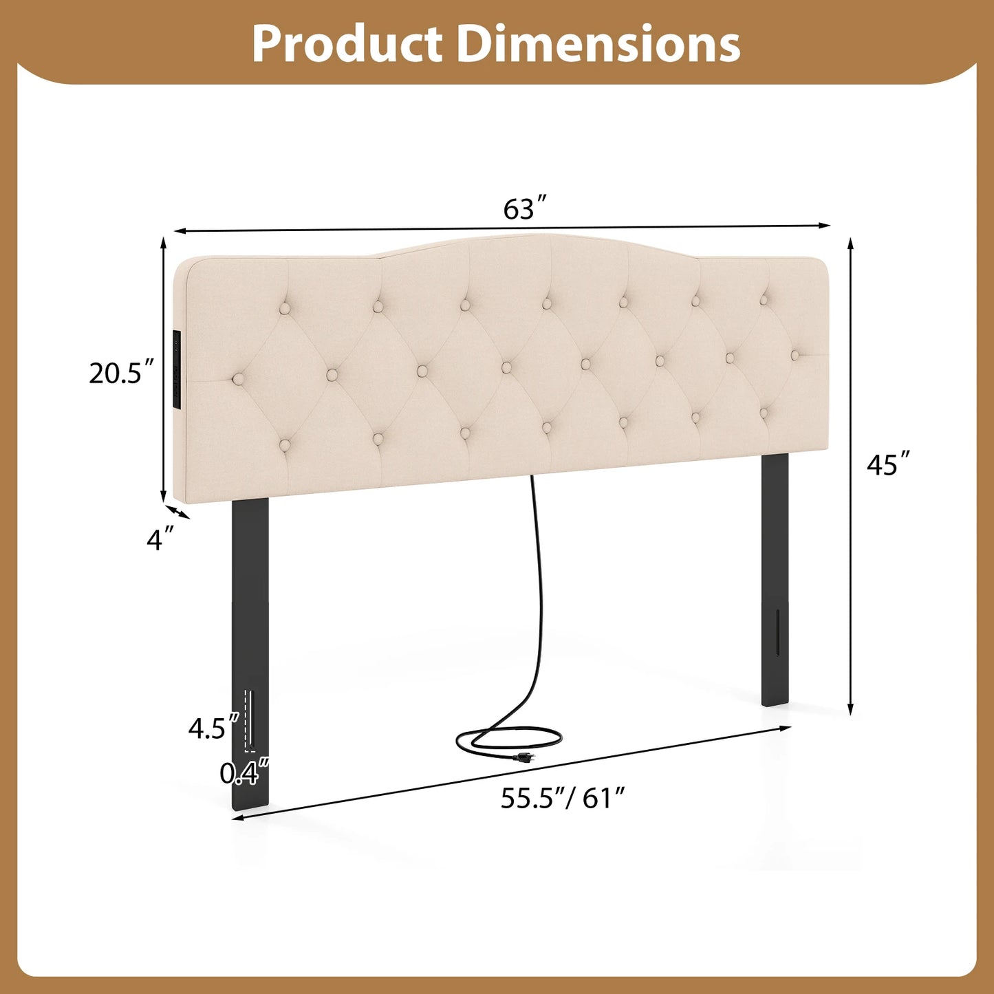 HOMASIS Upholstered Headboard For Queen And Full Beds With Outlets