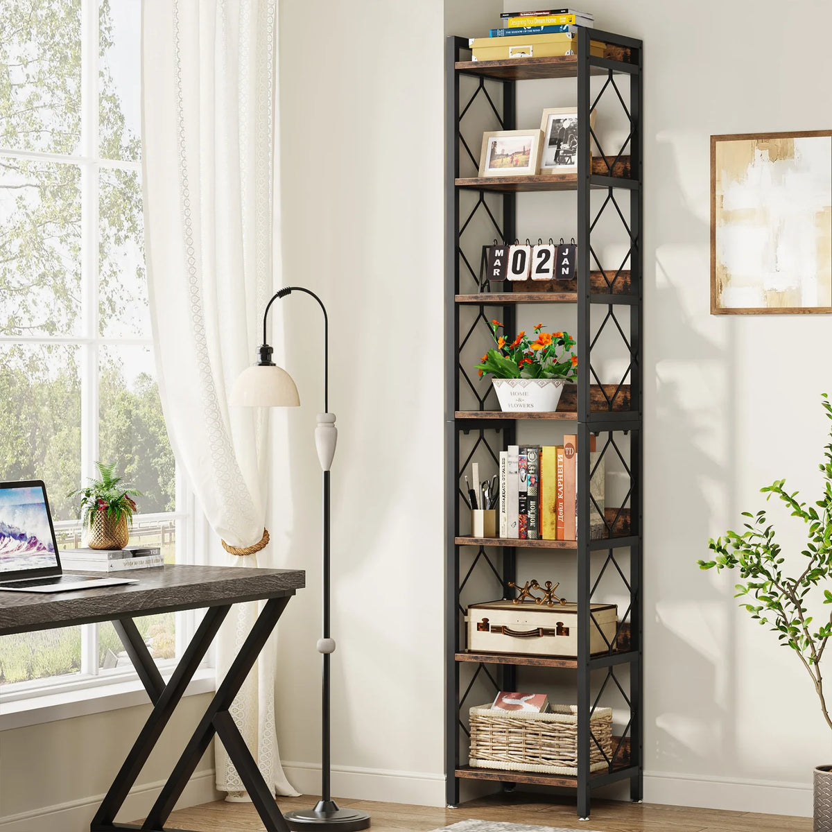 Tribesigns Narrow Bookshelf With Seven Tier Display Shelves