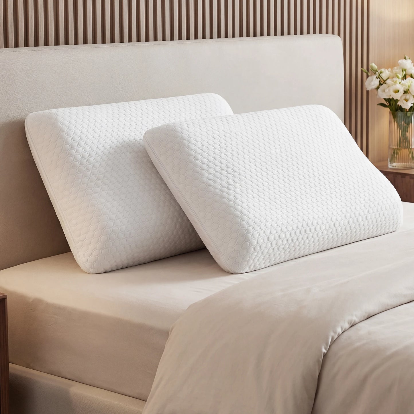 JHK Memory Foam Bed Pillows With Ventilated Cooling Covers
