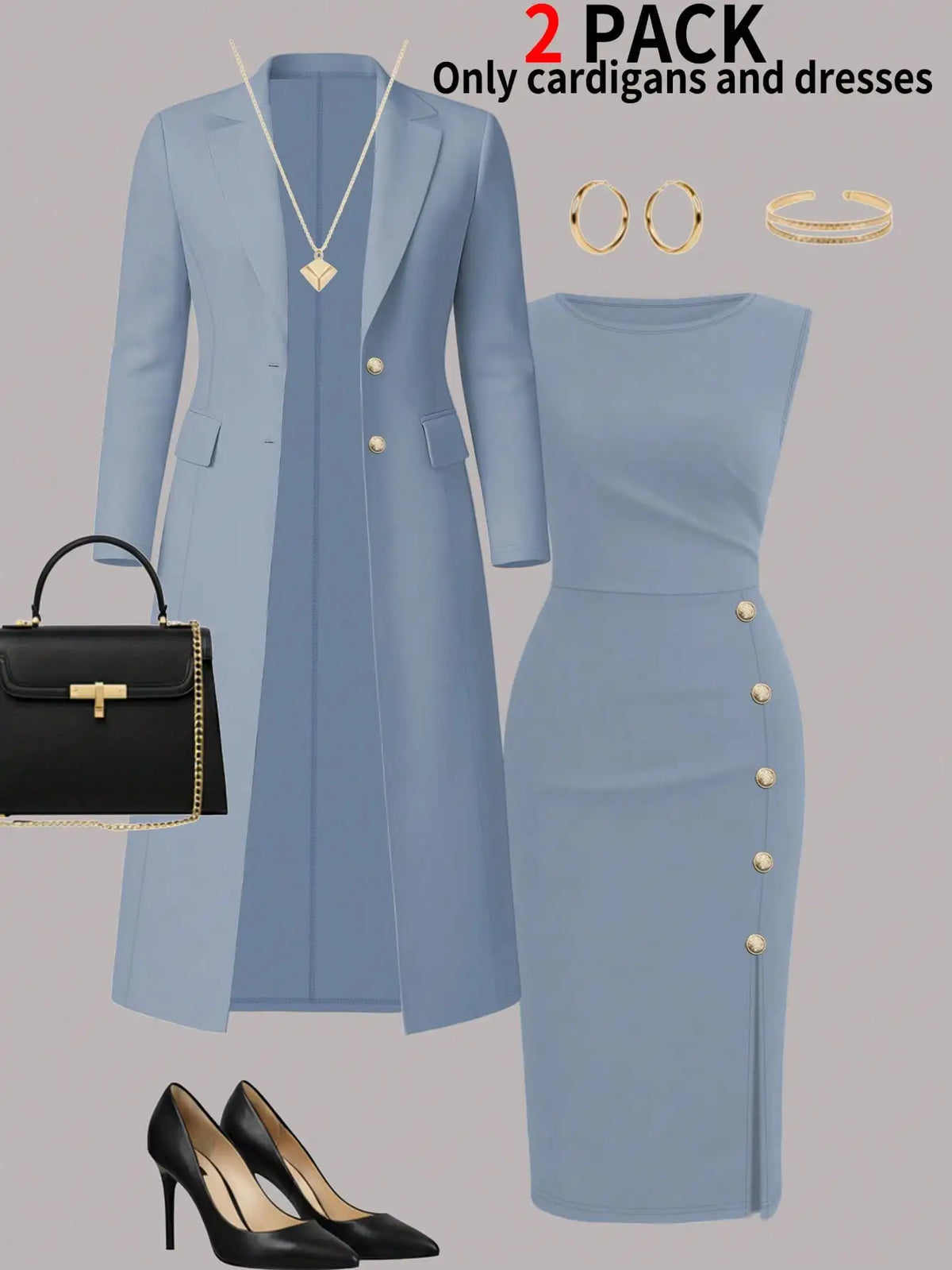 Elegant Women's Knit Blouse And Buttoned Dress Two Piece Set